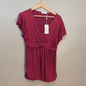 Elegant Deep Red Wrap Blouse